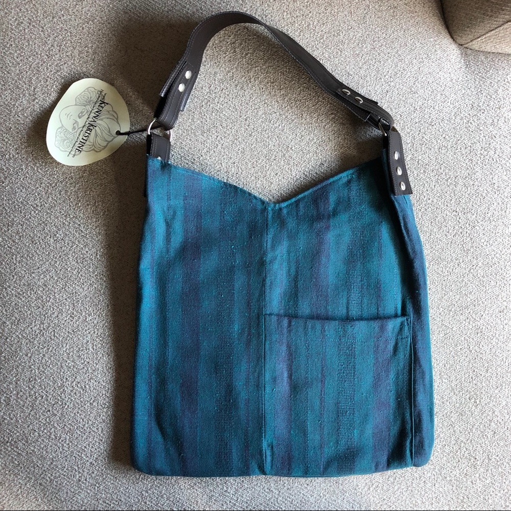 Plus and purple striped tote
